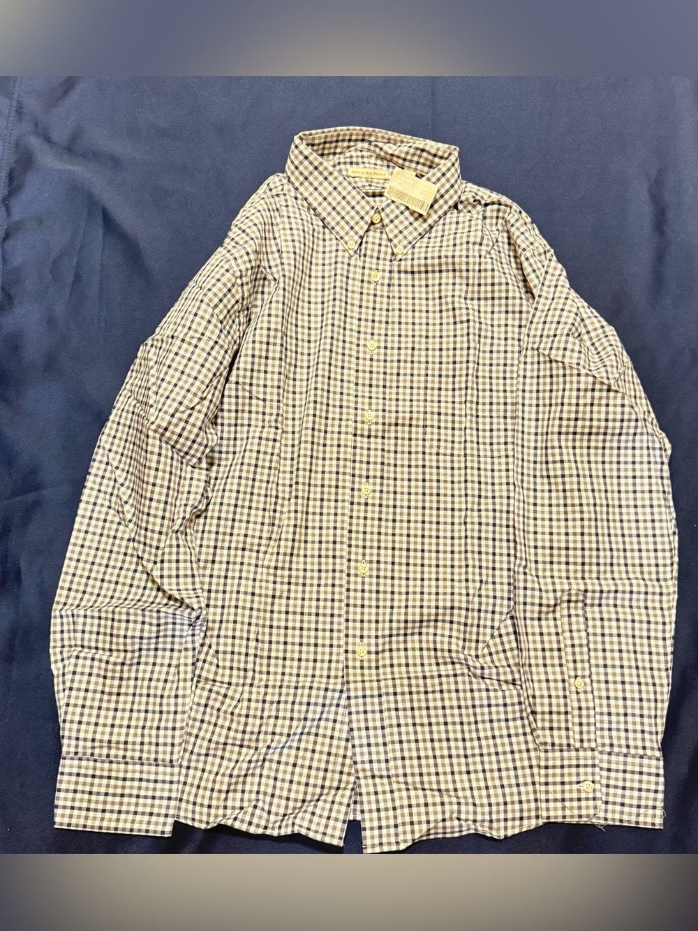 New England Shirt Company Blue White Check Button-Up Button-Down Collar